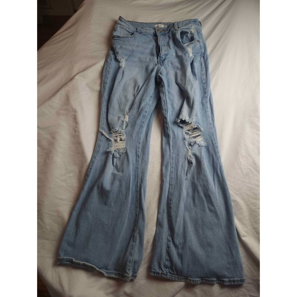 Rue 21 Jeans Womens Size‎ 11 Juniors Blue Medium Wash Denim Distressed Flared